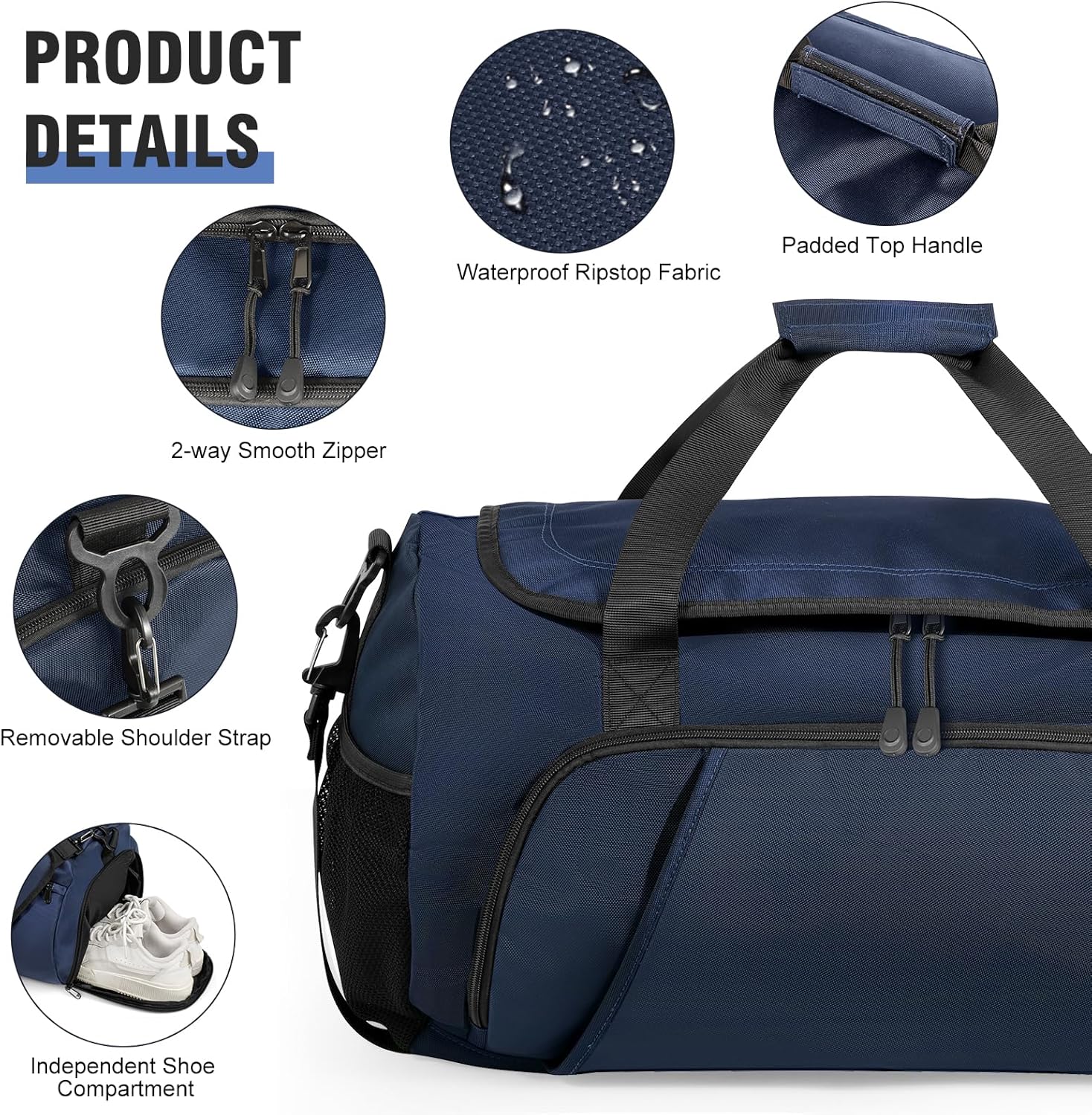 Gym Bag for Men Women With Shoe Compartment & Wet PocketWater Resistant Sports Gym Bag 、shoulder bag、messenger bag Carry On Duffel Bag forWeekend Overnight Traveling (blue) - Image 3