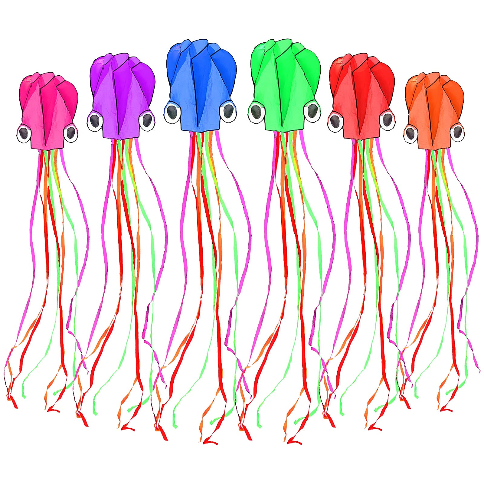 Skylety 6 Pieces Octopus Kite, Easy Flyer Kites with Long Tail, with a 100-meter Flying Line, Play with Kids on The Beach, Park, Outdoor Games and Activities