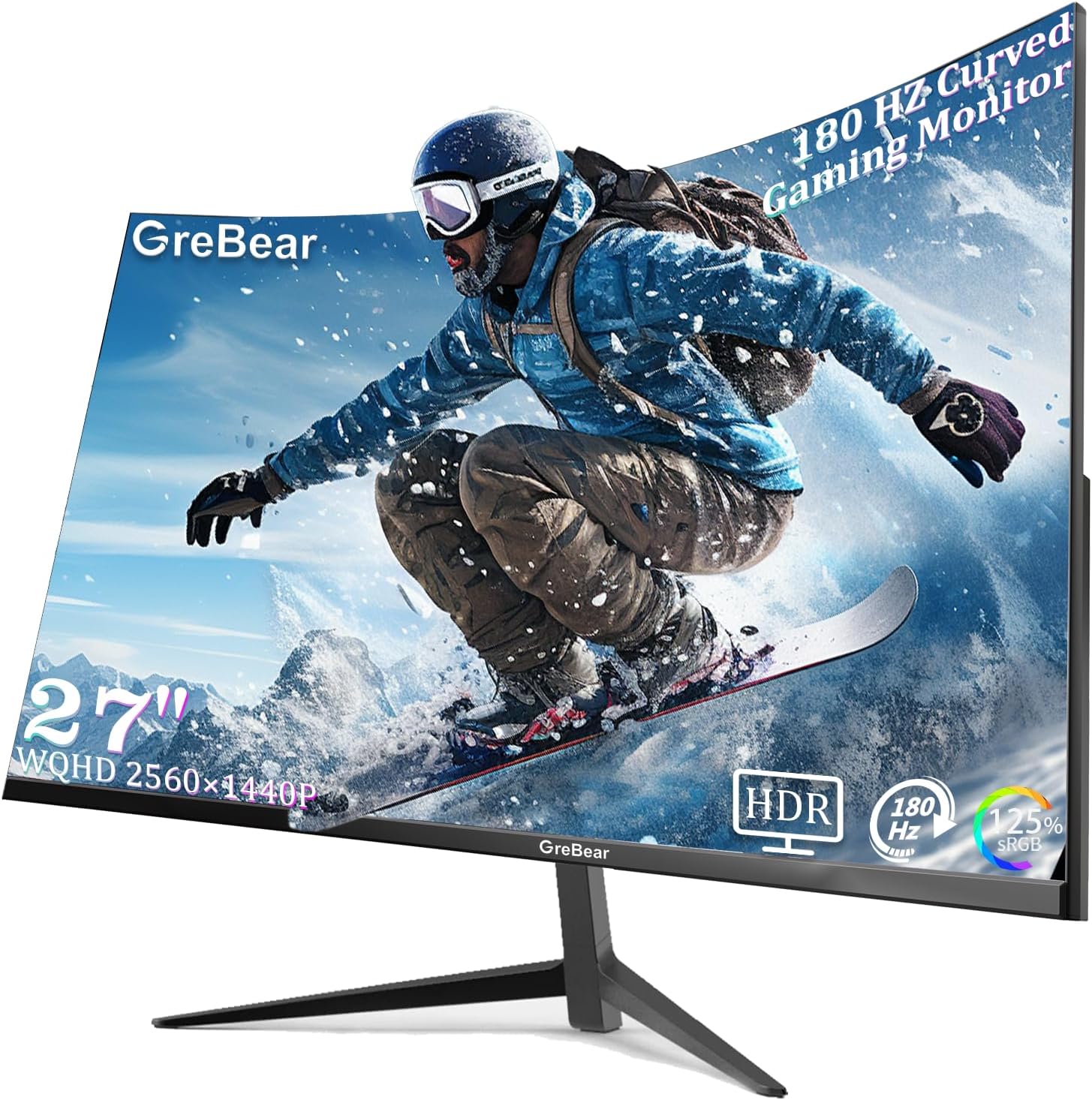 27 Inch Gaming Monitor Curved 1440P 180HZ 2K, Professional...