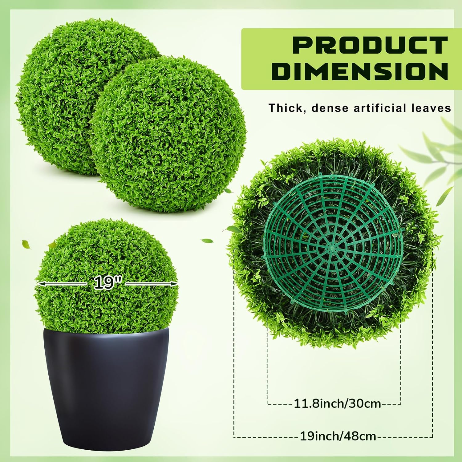 2 Pcs 19 Inch Large Topiary Balls (Better Than a Boxwood) Artificial Plant Topiary Balls, Fake Greenery Ball Faux Boxwood Decorative Balls for Backyard Balcony, Garden and Home Decor