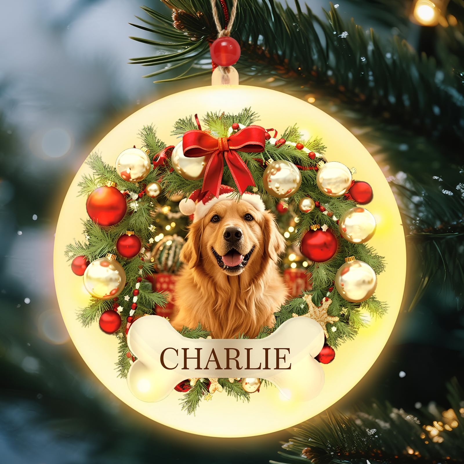 Bemaystar Custom LED Dog Ornament-Personalized Christmas Ornaments 2025, Light-Up Double Sided Photo Christmas Ornament with 3 Light Modes