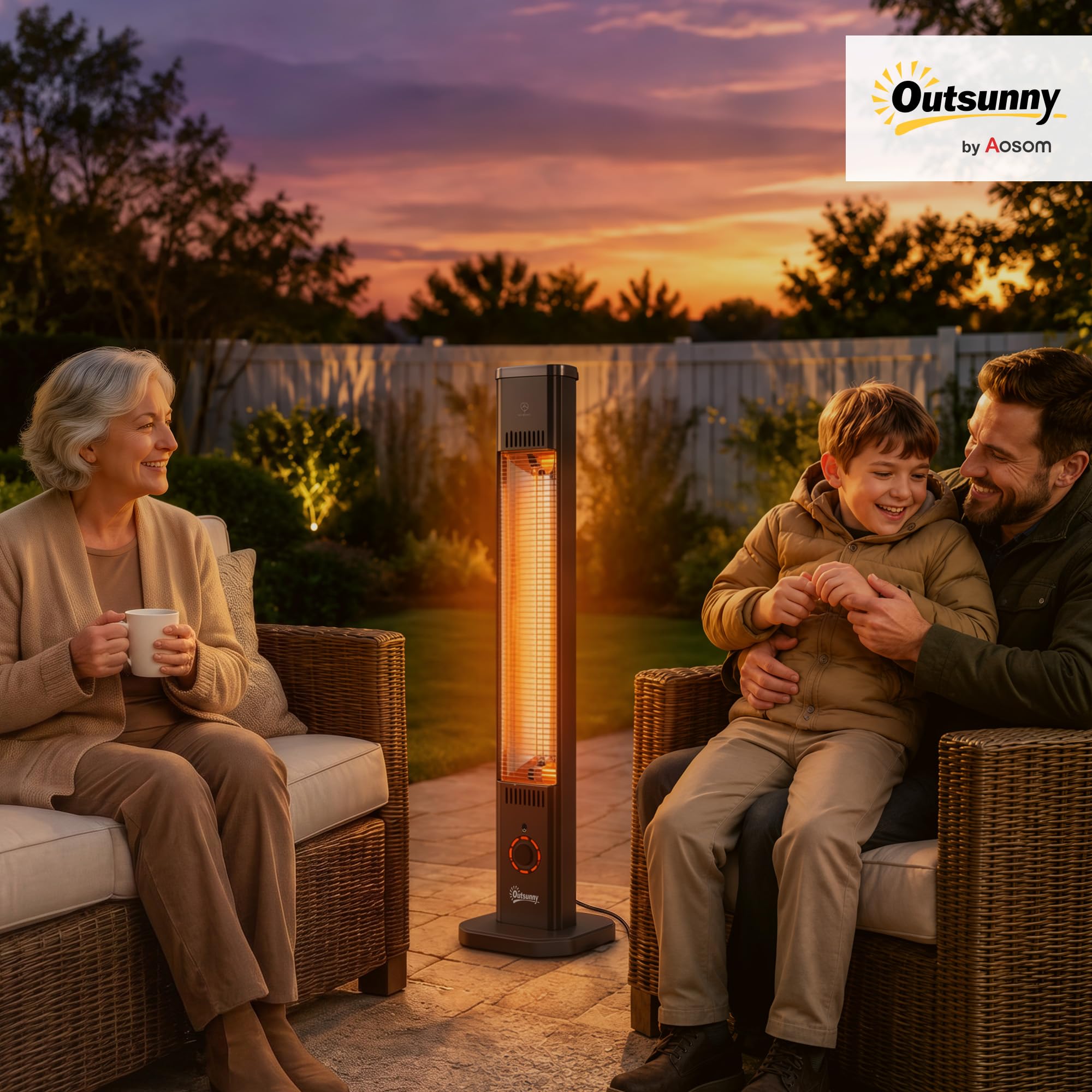 Outsunny Riscaldatore a Infrarossi da Esterno 2000W da Pavimento/Parete