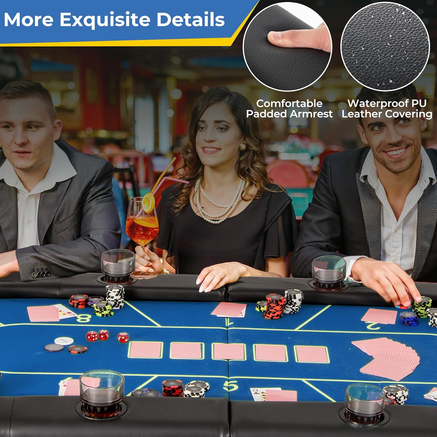 Giantex 72" Poker Table Foldable, 8 Player Folding Card Board Game Table w/ 8 Cup Holders, Casino-Grade Felt Surface, Portable Oval Texas Holdem Poker Tables for Blackjack Casino, No Assembly Required