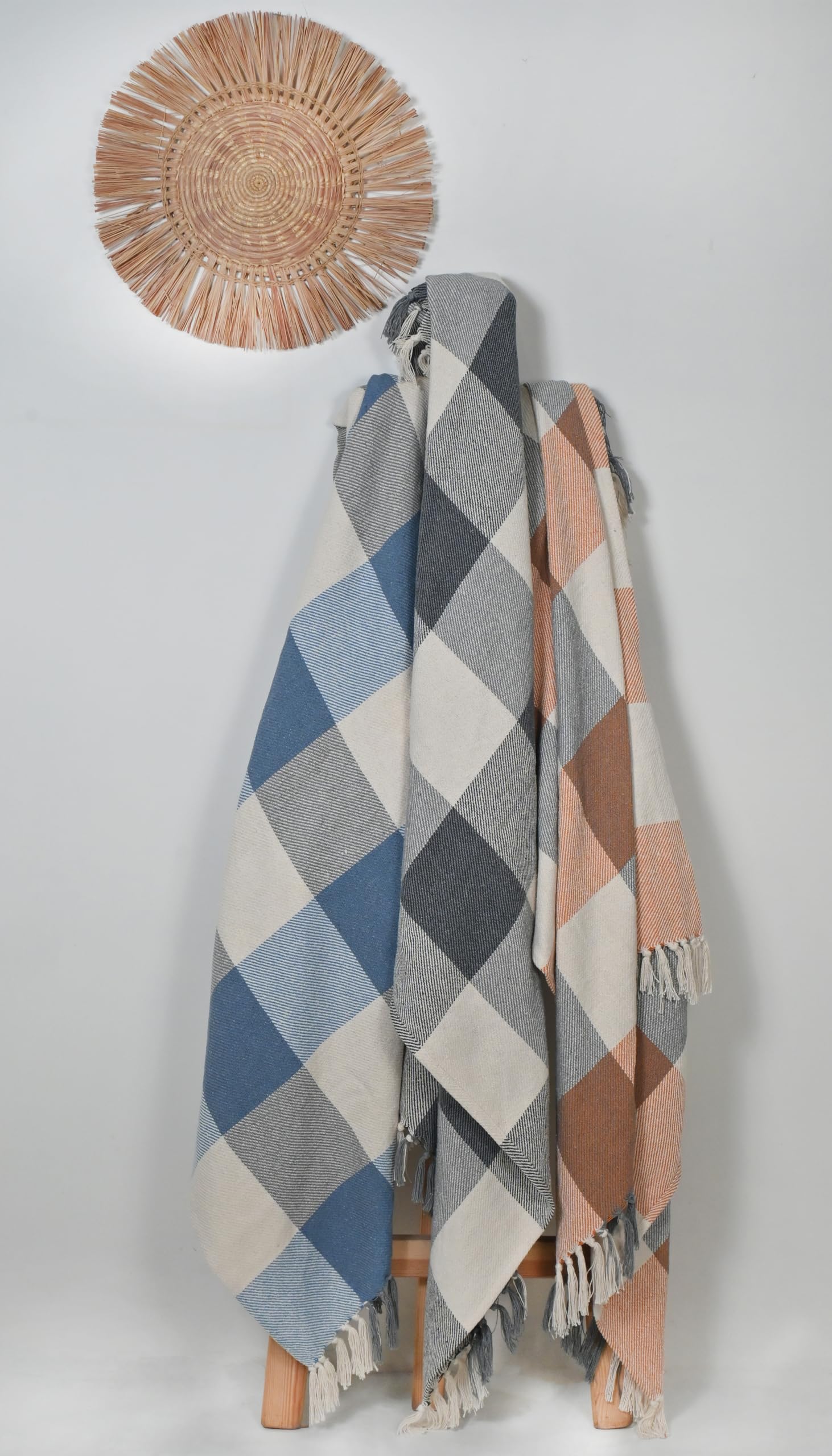 Check Throw Blanket, Hand Made, Cotton Blankets for Chair Sofa, Bed, Accent Chair & Home Decorations, Warm Cover - Image 3
