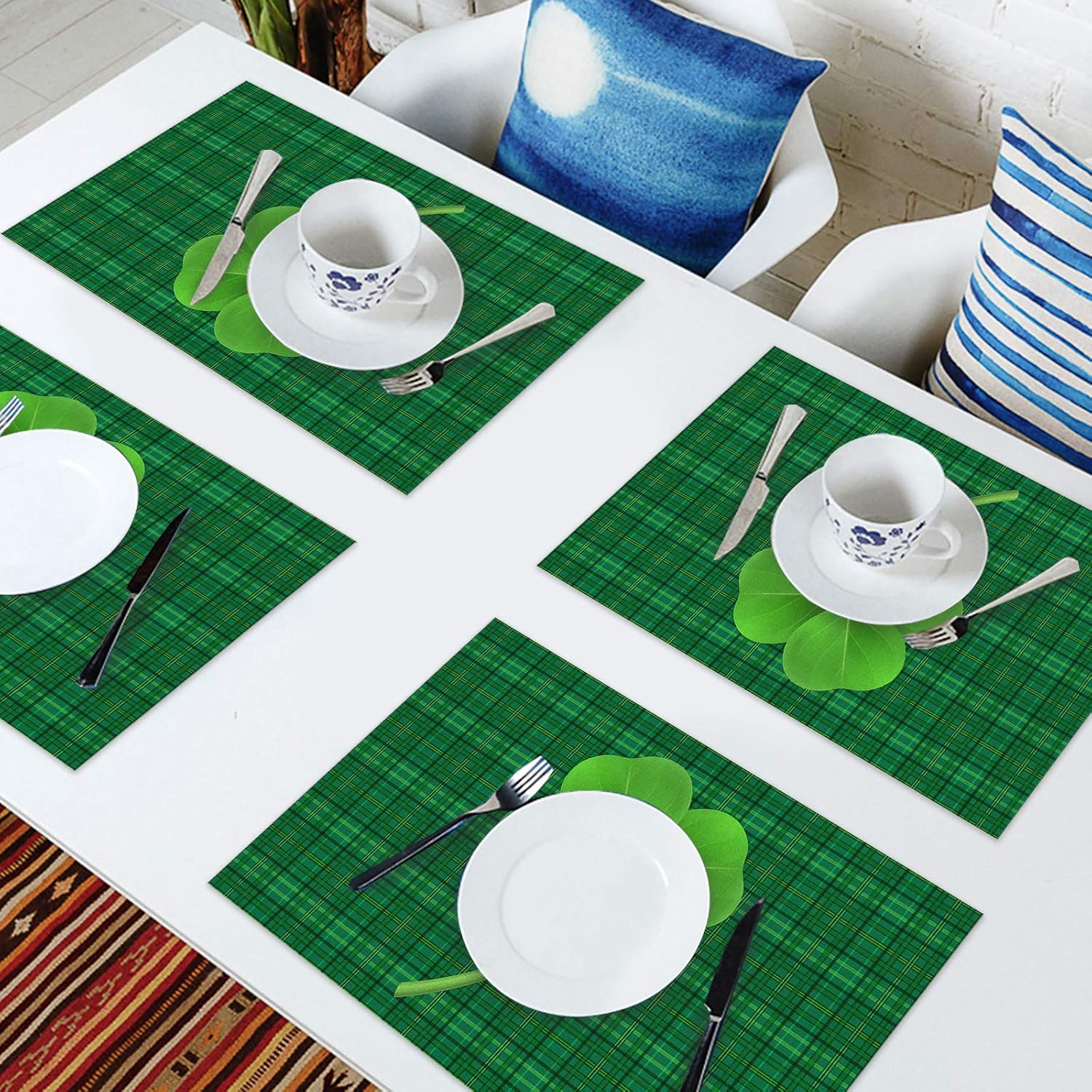 Hot Deals Fantasy Staring Happy St. Patrick's Day Placemats for Dining Table Set of 6 Lucky Clover Leaves Shamrock Cotton Linen Table Mats Non-Slip Washable Placemats for Holiday Parties, Wedding, Events Holiday Deals 🛒 Fantasy Staring Happy St. Patrick's Day Placemats for Dining Table Set of 6 Lucky Clover Leaves Shamrock Cotton Linen Table Mats Non-Slip Washable Placemats for Holiday Parties, Wedding, Events