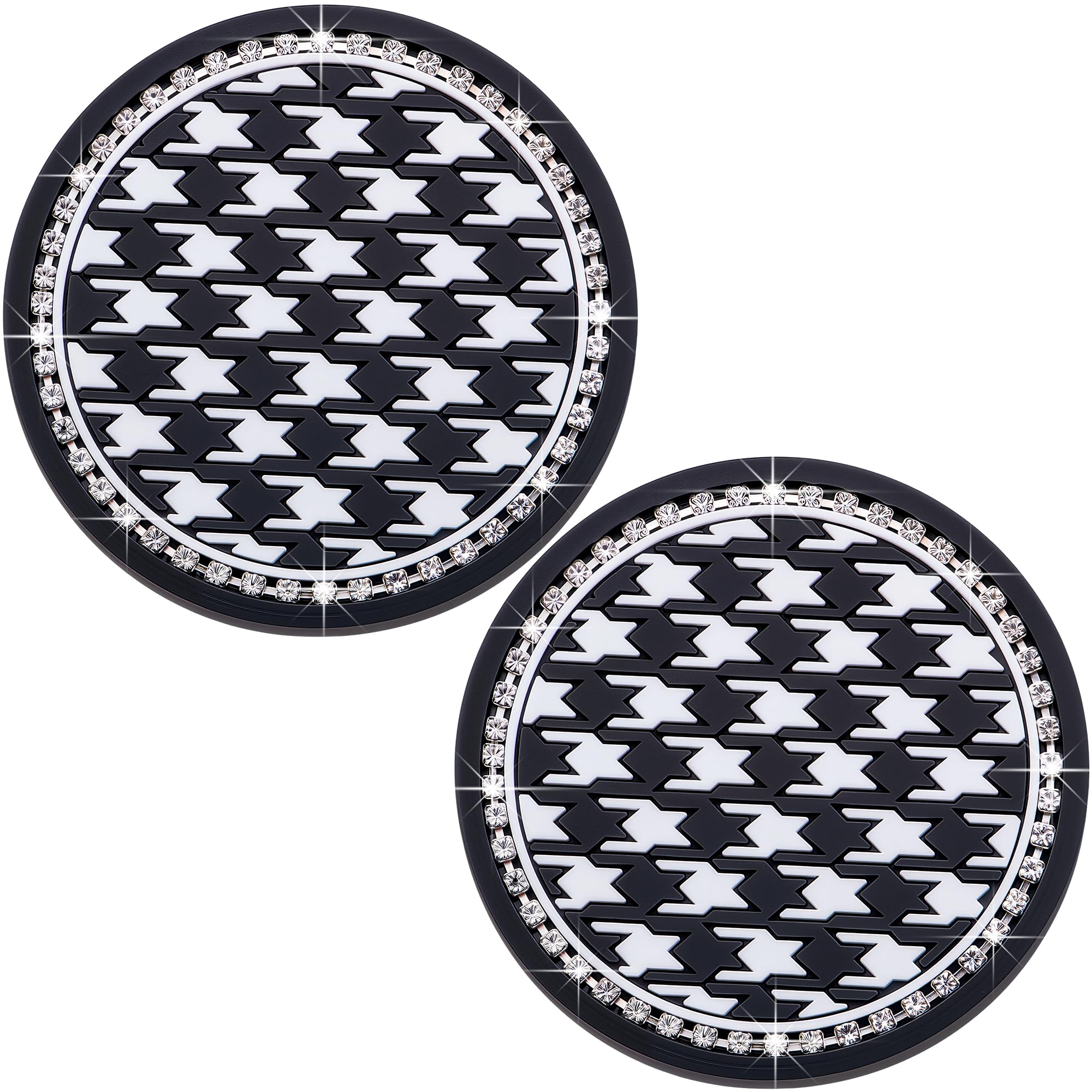 2PCS Sparkly Bling Car Cup Holder Inserts – 2.75 Inch Soft Silicone Coasters, Anti-Slip &amp; Shockproof, Cute Vehicle Accessories for Women Girls (Houndstooth)