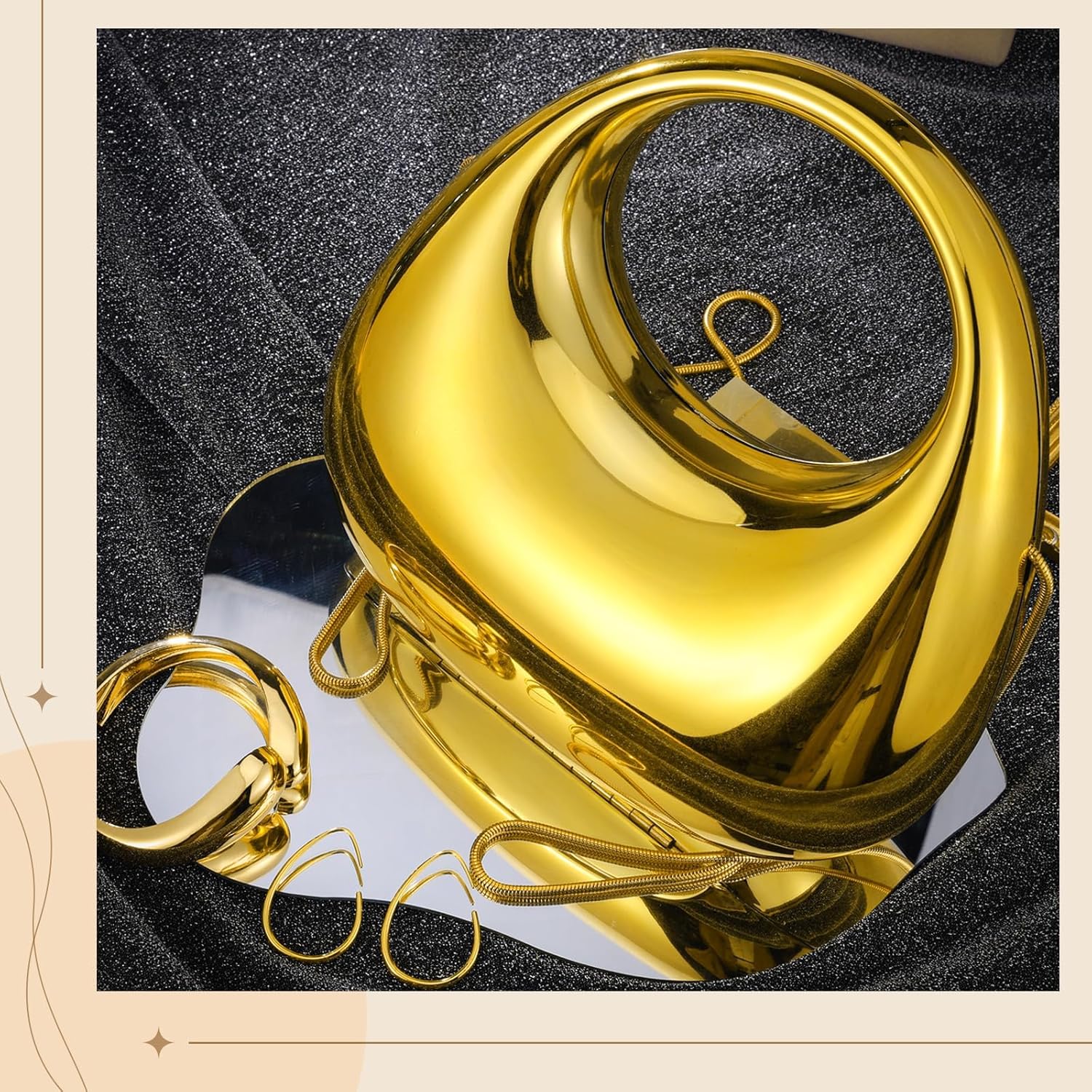 3 Pcs Gold Purse Clutch Jewelry Set for Women Acrylic Clutch Bracelet Earring Gold Accessories Evening Bag Satchel Crossbody Bags for Women Prom Party Wedding