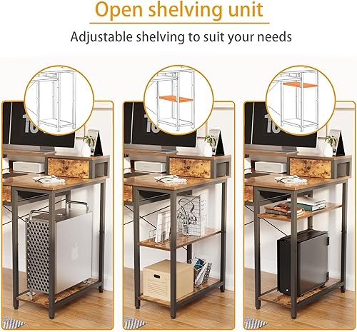 Miniatura 7 de Treesland Escritorio para computadora de mayor profundidad, escritorio de oficina de doble nivel de 47.24 x 23.6 pulgadas con estantes, escritorio