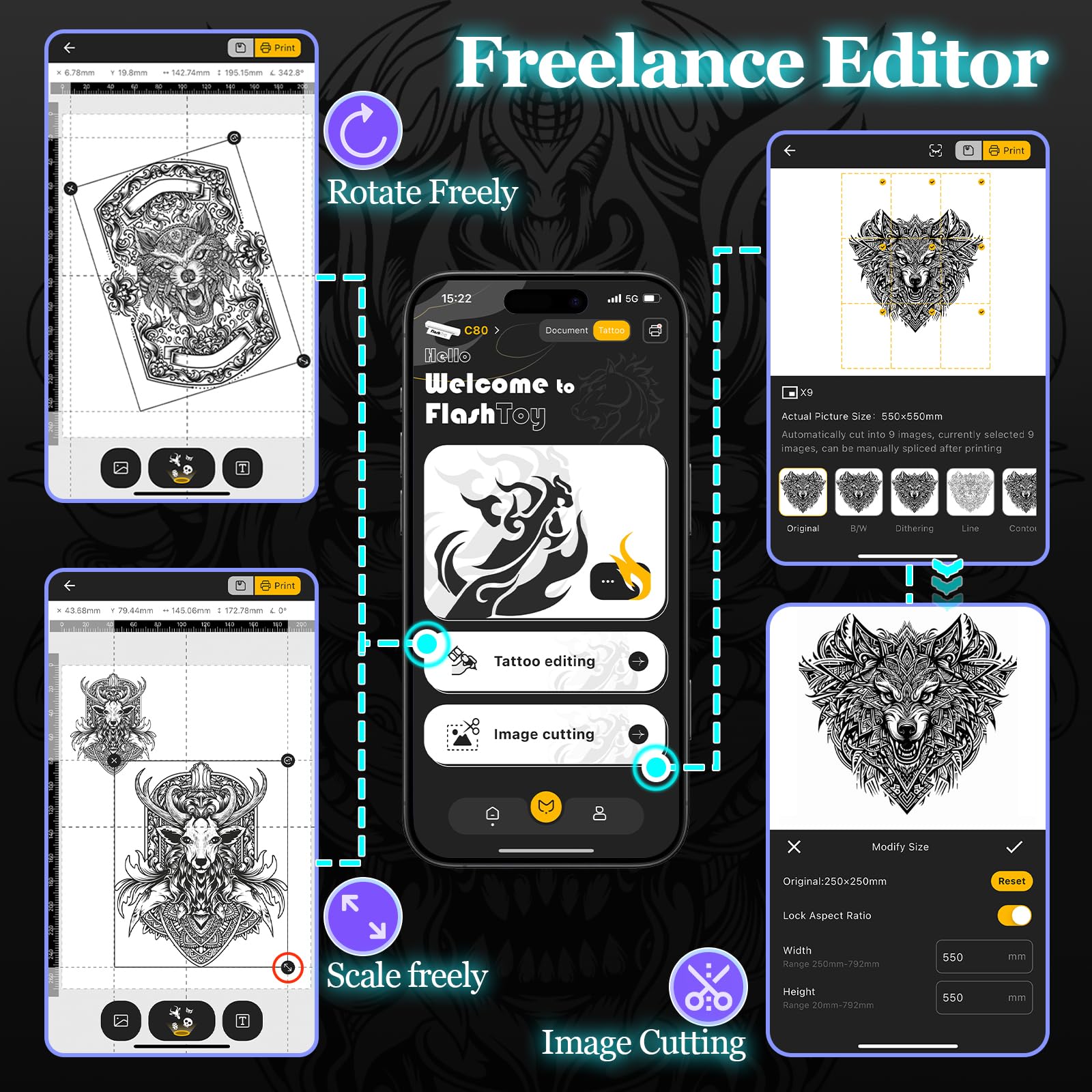 Impresora térmica inalámbrica portátil con 20 hojas de transferencia, compatible con smartphone y PC, tatuadores principiantes
