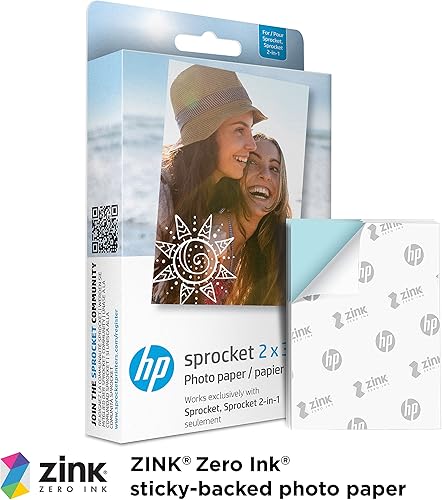 Miniatura 2 de HP Sprocket - Papel fotográfico adhesivo de 2 x 3 pulgadas 20 hojas compatible con impresoras fotográficas HP Sprocket