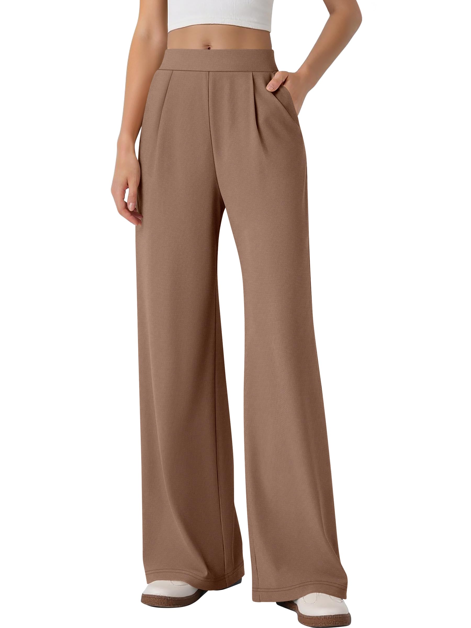 ANRABESS Womens Pants Wide Leg Waffle Knit Casual Stretchy Slacks Work Dress Pant Business Palazzo Trousers Spring Outfits