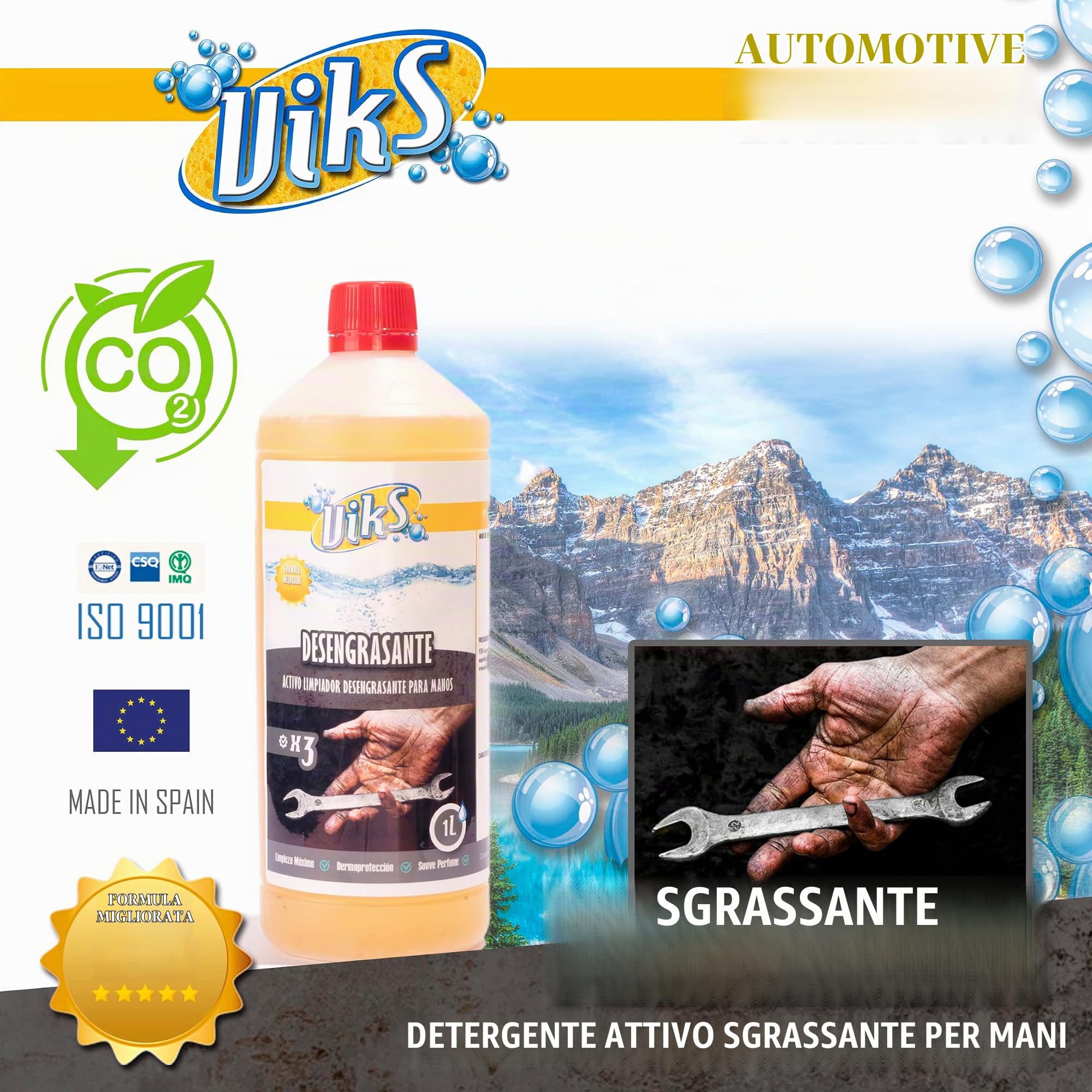 Viks | Sapone mani meccanico | Lavamani officina meccanica sgrassante| Potente sapone meccanico contro sporco ostinato | Non irrita delicato profumo pulito | 5 litri