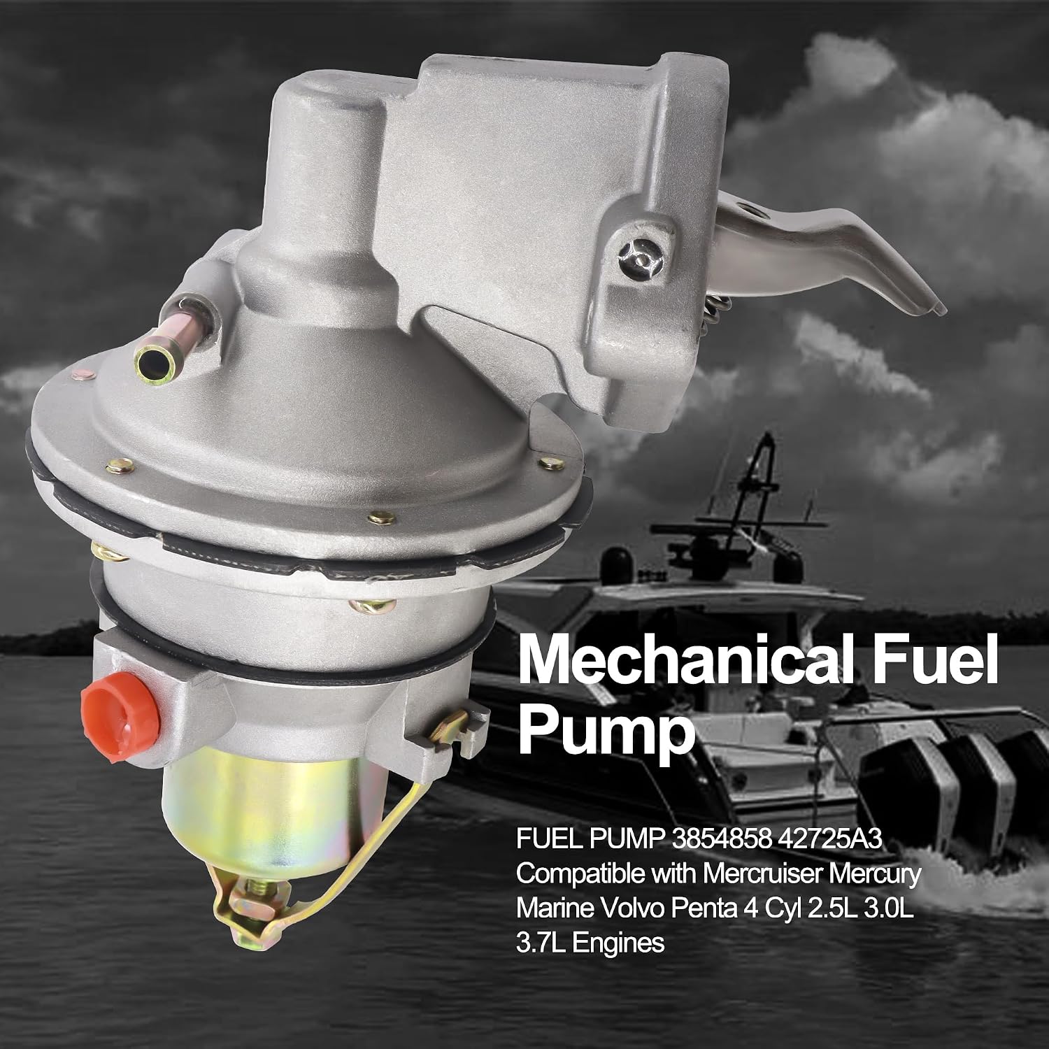 Mechanical Fuel Pump Compatible with Mercruiser Marine Volvo Penta 4 Cyl 2.5L 3.0L 3.7L Engines Replaces 42725A3 861676A1 8M0073435 18-7282 509407 3854858 9-35422
