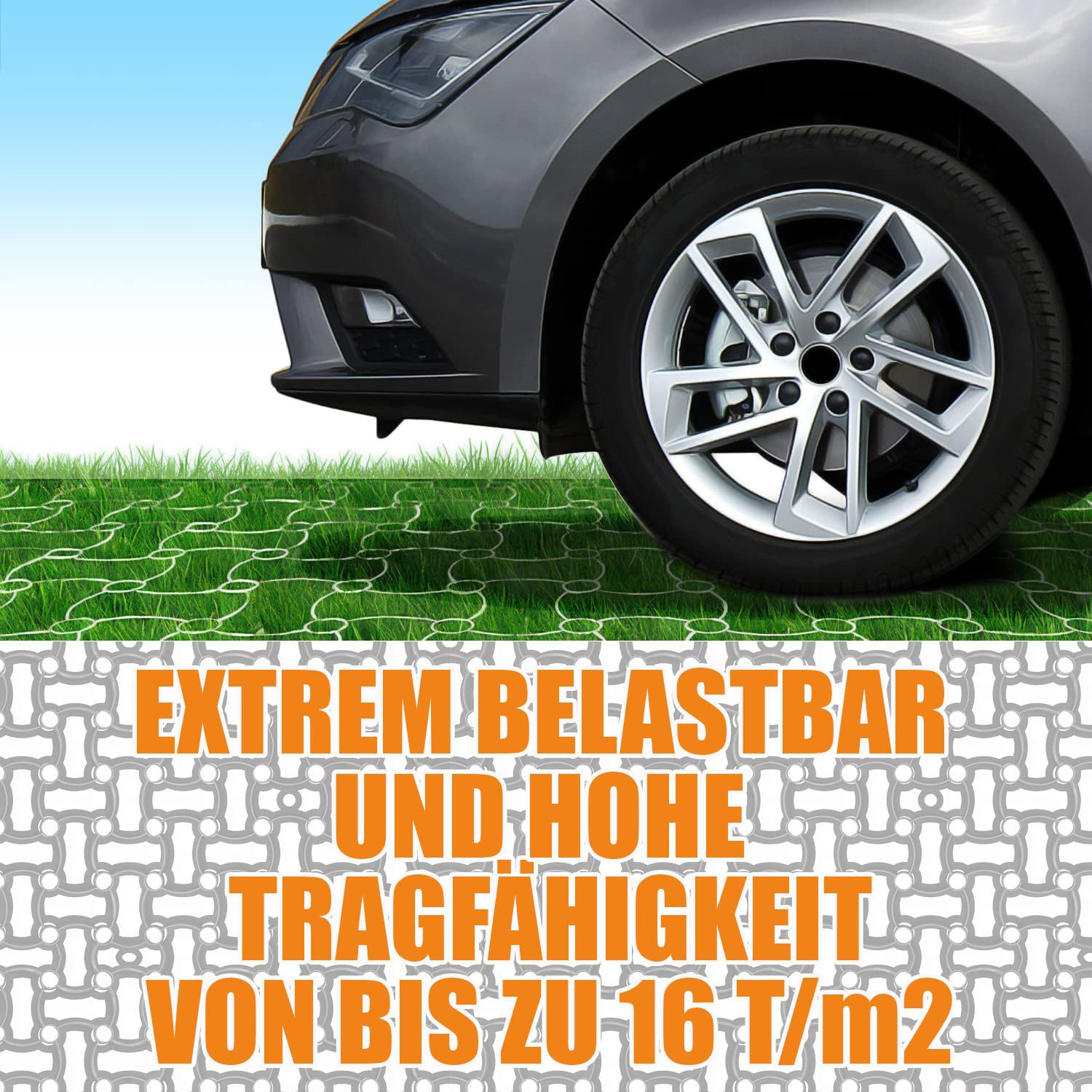 BigDean Rasengitter Kunststoff 100 Stück a 50 x 50 x 4 cm - 16 t/m² belastbar & befahrbar Paddockplatten in schwarz (25 m²)