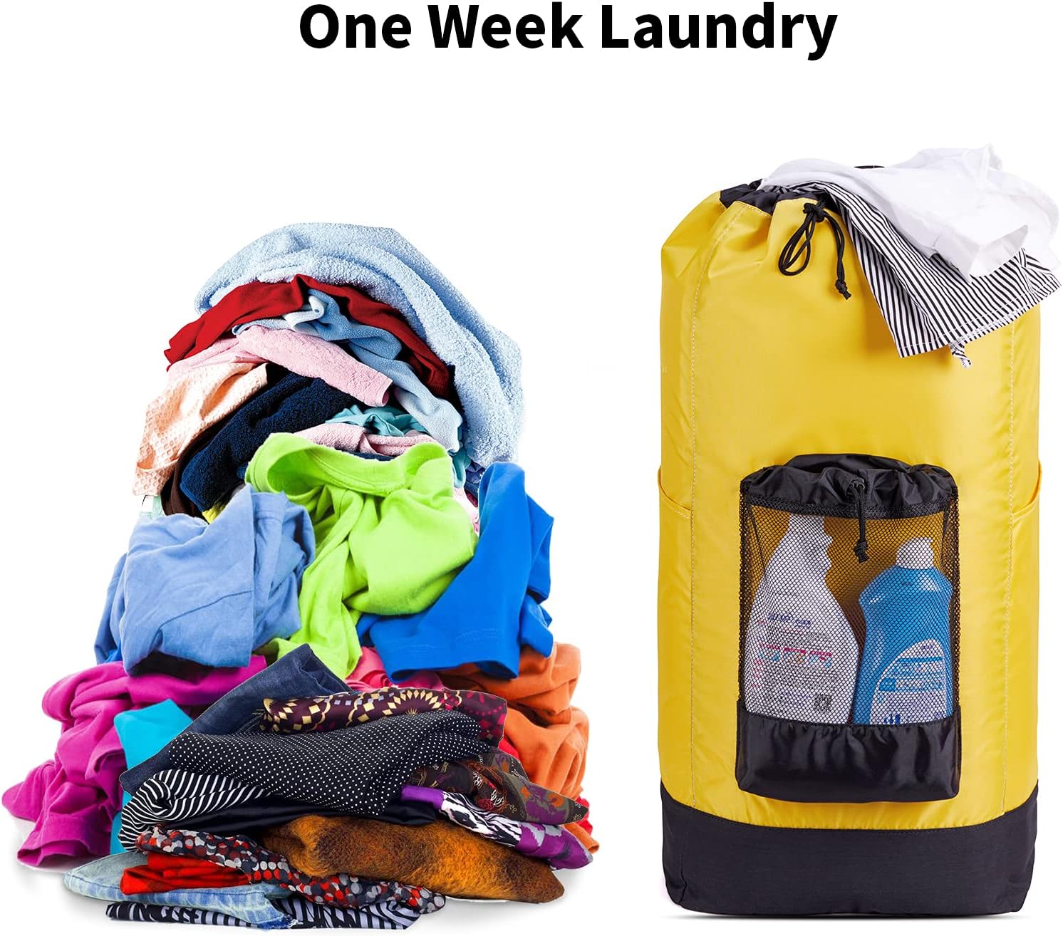 KALIDI Laundry Backpack, 60L Foldable Laundry Bag Mesh Pocket 600D Durable Nylon Washing Backpack for College Dorm Laundromat Apartment Travel Camp