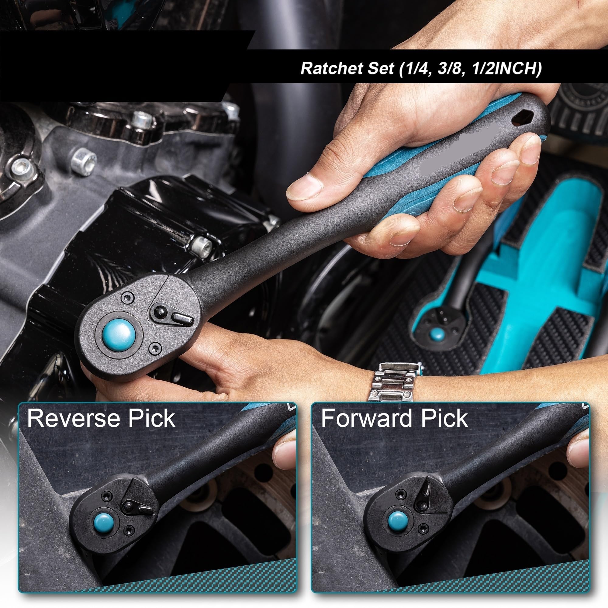 Telescopic Ratchet 72-zębowy klucz grzechotkowy uchwyt szybkozamykający dwustronny napęd 1/4'' 3/8'' 1/2'' naprawa samochodów domowe narzędzia DIY mały klucz dynamometryczny(3 pcs set)