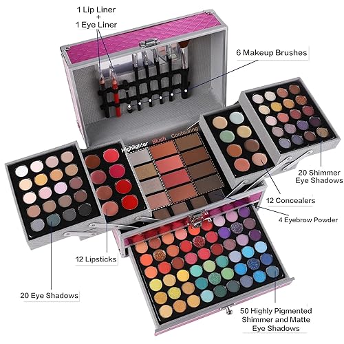 Miniatura 4 de Juego de regalo de maquillaje todo en uno para mujeres y niñas, kit completo, incluye sombra de ojos, lápiz labial, corrector, resaltador, polvo de