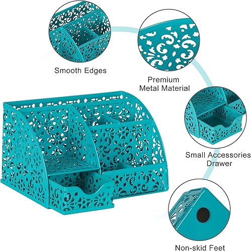 Miniatura 4 de EasyPAG Organizador de Escritorio Portaplumas con Cajón Vaso para Lápices para Escritorio 6 Compartimentos Organizador de Oficina de Metal con