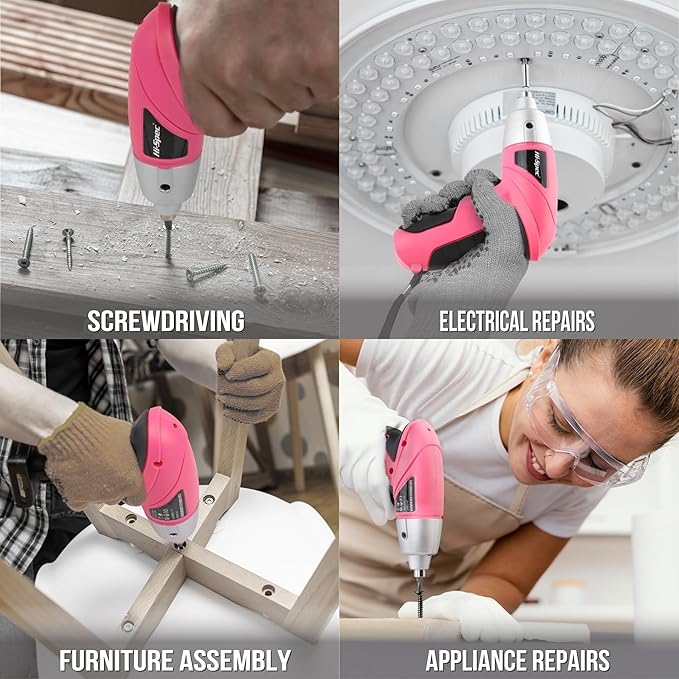Destornillador Eléctrico Hi-Spec 3.6V Rosa 65 Piezas Kit Herramientas miniatura 5