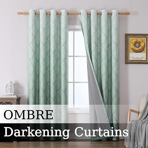 Miniatura 2 de Cortinas opacas degradadas de 84 pulgadas para sala de estar, patrón de estampado europeo de damasco para oscurecer la habitación, cortinas de