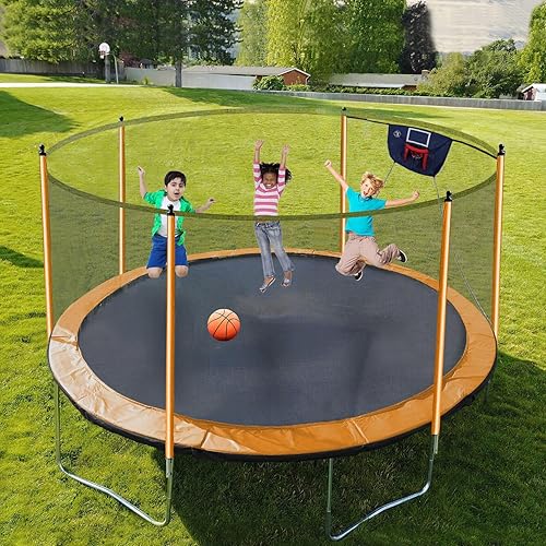 Miniatura 6 de Goujxcy Trampolín de 10 pies, 12 pies, 14 pies, 15 pies, 16 pies, para niños y adultos, trampolín al aire libre de 1500 libras con aro de