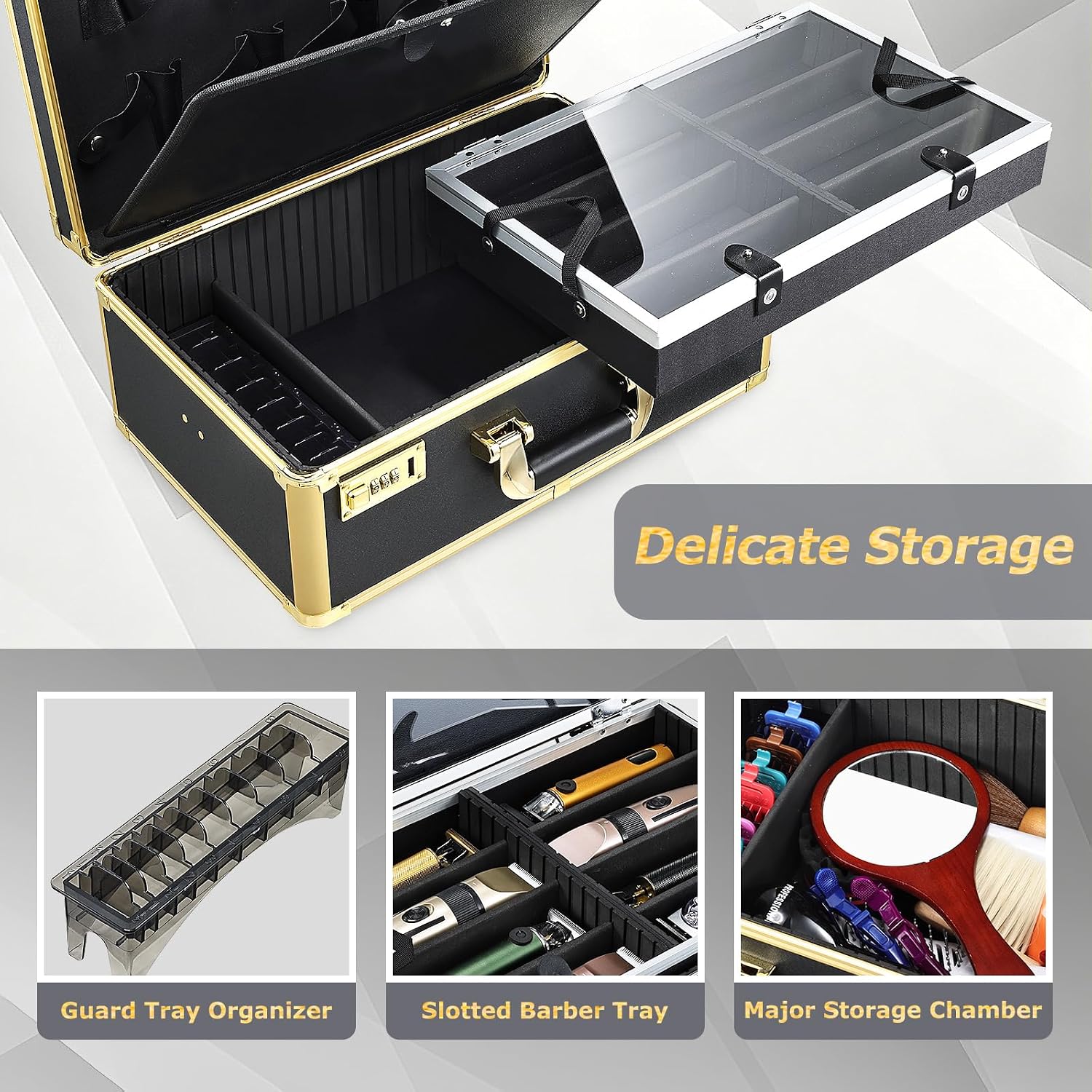 Professional Barber Tool Case & Hair Clipper Organizer with Barber Tray
