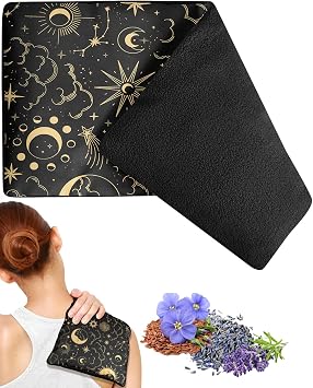 Swooflia Microwave Heating Pad for Warm Cold Compress - Lavender Flaxseeds Bags Hot Pack for Heat Therapy Chronic Pain Relief Back Cramps Shoulders Neck, Sun Celestial Moon Detachable Stuffed Cover