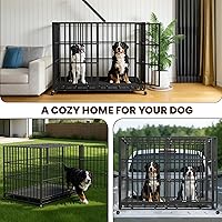 Vista 6 de Jaula para perros indestructible de alta resistencia de 60 pulgadas con bandejas extraíbles, puerta doble a prueba de fugas para perros de alta