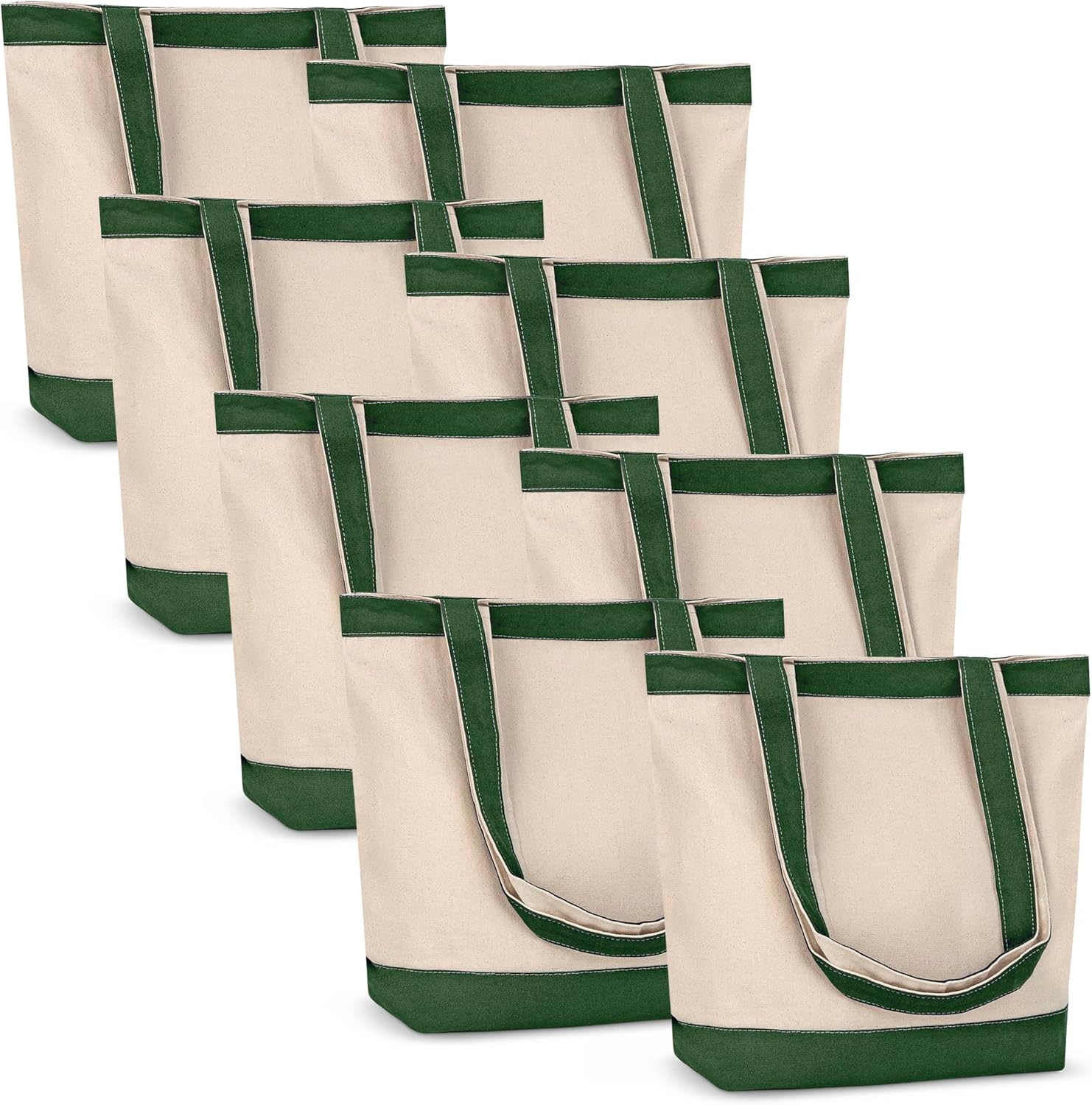 Canvas Tote Bag with Handles for Woman, Reusable Cloth Bag for Groceries and Shopping In Bulk - Blank Cotton Tote Bag, Suitable for DIY Projects Heavy Duty, 16"X14.5" With 4” Gusset, Green 8 Pack