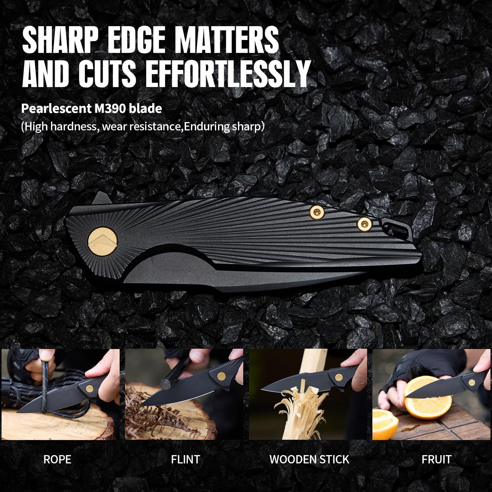Taschenmesser Klappmesser Outdoor Messer Survival Messer EDC Einhandmesser mit Taschenclip, Tasche - M390 Stahl, Griff mit Titan - Männer Geschenk (Schwarz)