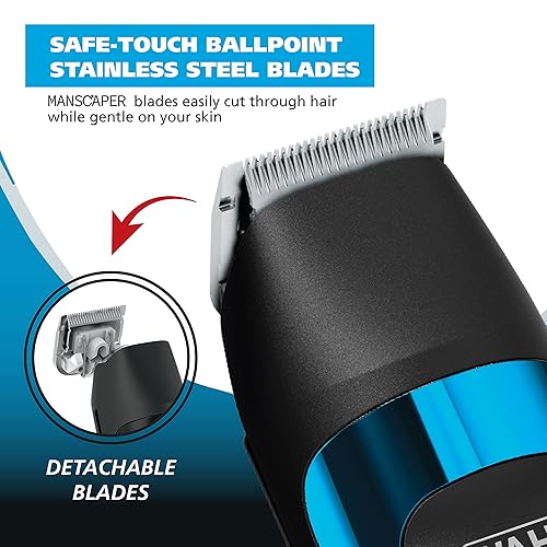 Miniatura 3 de Wahl Manscaper® - Cortadora y afeitadora de pelo recargable de lujo con cuchillas de precisión desmontables de acero inoxidable seguras al tacto,