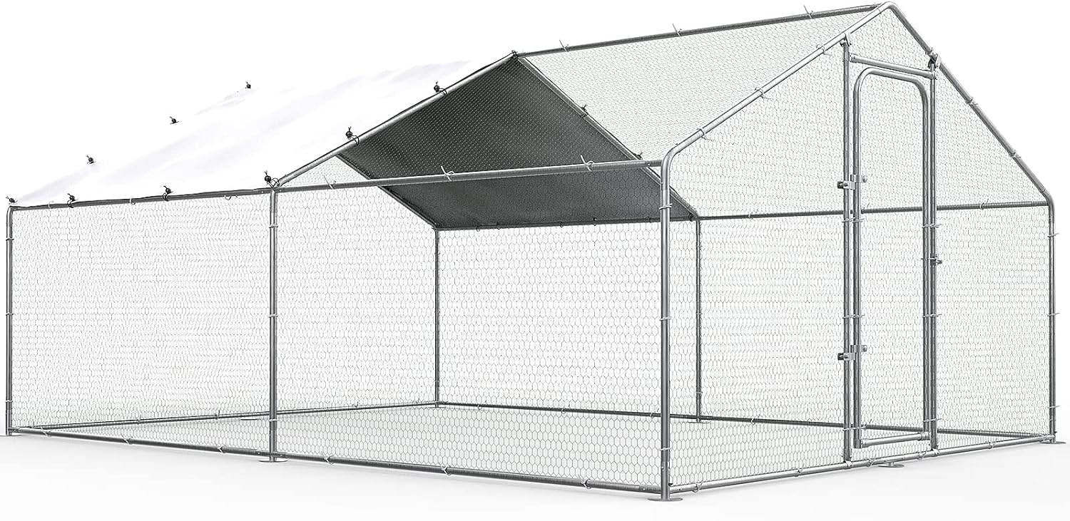 Chicken Coop 2026 Upgraded, Large Metal Chicken Run, Chicken Pen/Cage with Waterproof and Anti-UV Cover, Walk-in Poultry Cage for Outdoor Yard Use