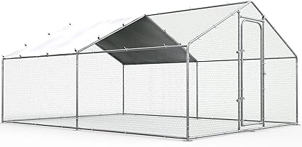 Chicken Coop Large Metal Chicken Run for Yard Walk-in Heavy Duty Chicken Pen with Waterproof and Anti-UV Cover Poultry Cage for Outdoor