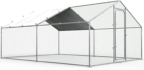 Chicken Coop Large Metal Chicken Run for Yard Walk-in Heavy Duty Chicken Pen with Waterproof and Anti-UV Cover Poultry Cage for Outdoor