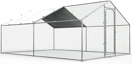 Chicken Coop Large Metal Chicken Run for Yard Walk-in Heavy Duty Chicken Pen with Waterproof and Anti-UV Cover Poultry Cage for Outdoor