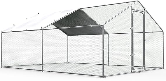 Chicken Coop Large Metal Chicken Run for Yard Walk-in Heavy Duty Chicken Pen with Waterproof and Anti-UV Cover Poultry Cage for Outdoor
