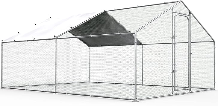 Chicken Coop Large Metal Chicken Run for Yard Walk-in Heavy Duty Chicken Pen with Waterproof and Anti-UV Cover Poultry Cage for Outdoor