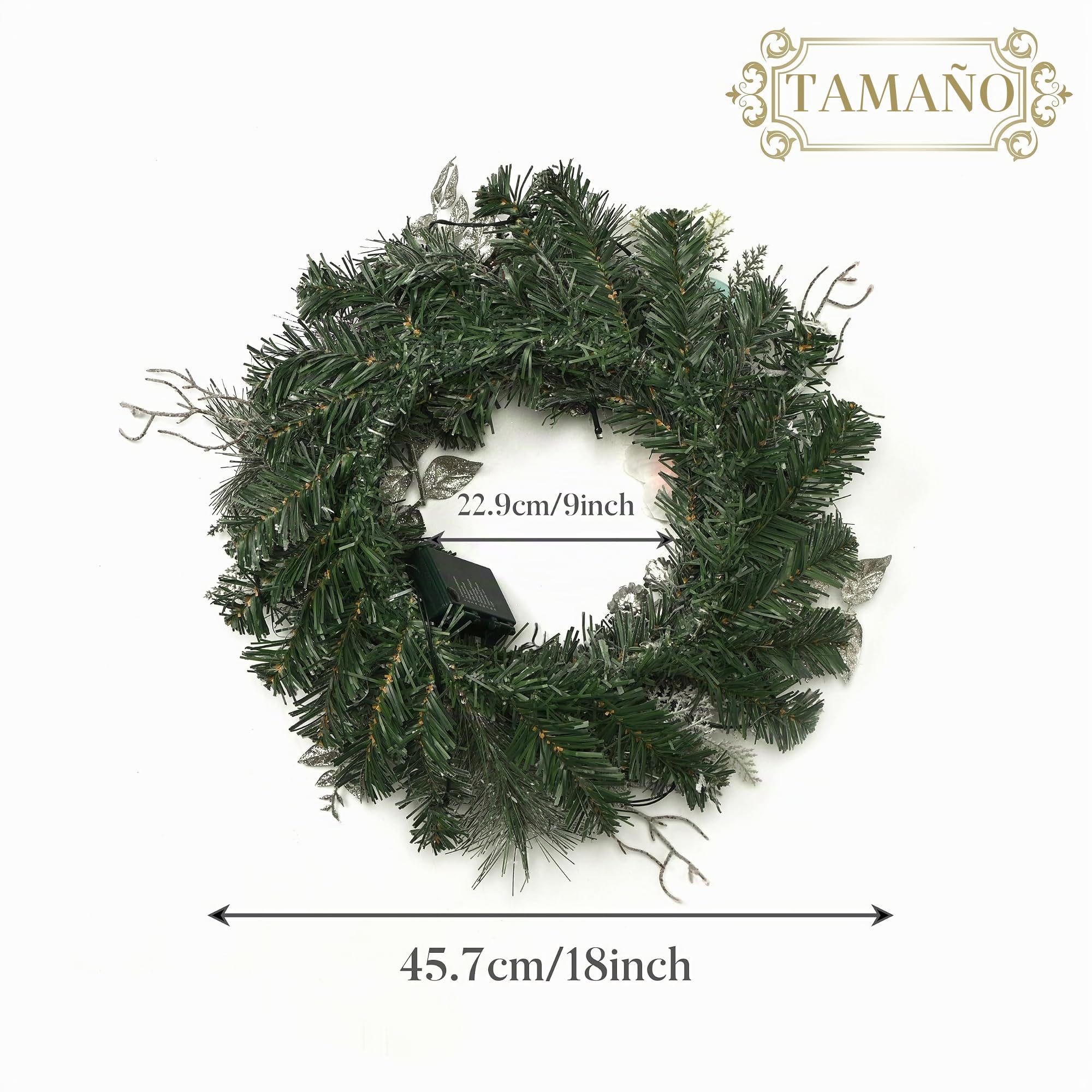 Valery Madelyn 18 Inch/46cm Corona de Navidad para la Puerta de Entrada con Sueño Brillante, Corona de Rosas y Oro con Luces LED Función de Temporizador Decoración para Fiestas de Navidad