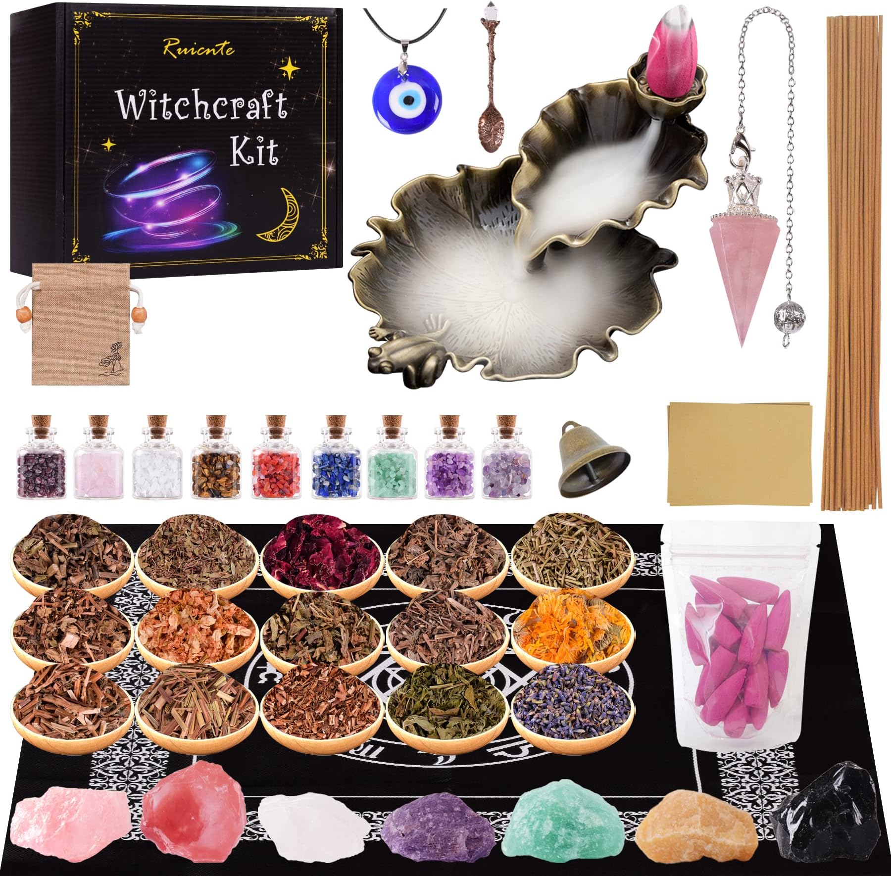 Ruicnte Witchcraft Supplies Witch Herbs Kit for Spell,Upgraded Wiccan