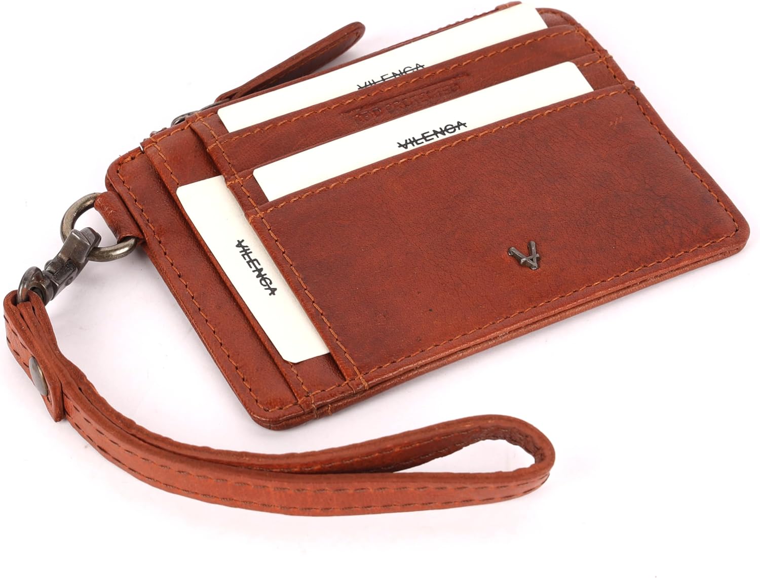 Genuine Italian Leather Card Holder Wallet for Women- Sleek & Minimalist, RFID Protected, ID Window, Side zipper pocket with detachable Wristlet (Navy)