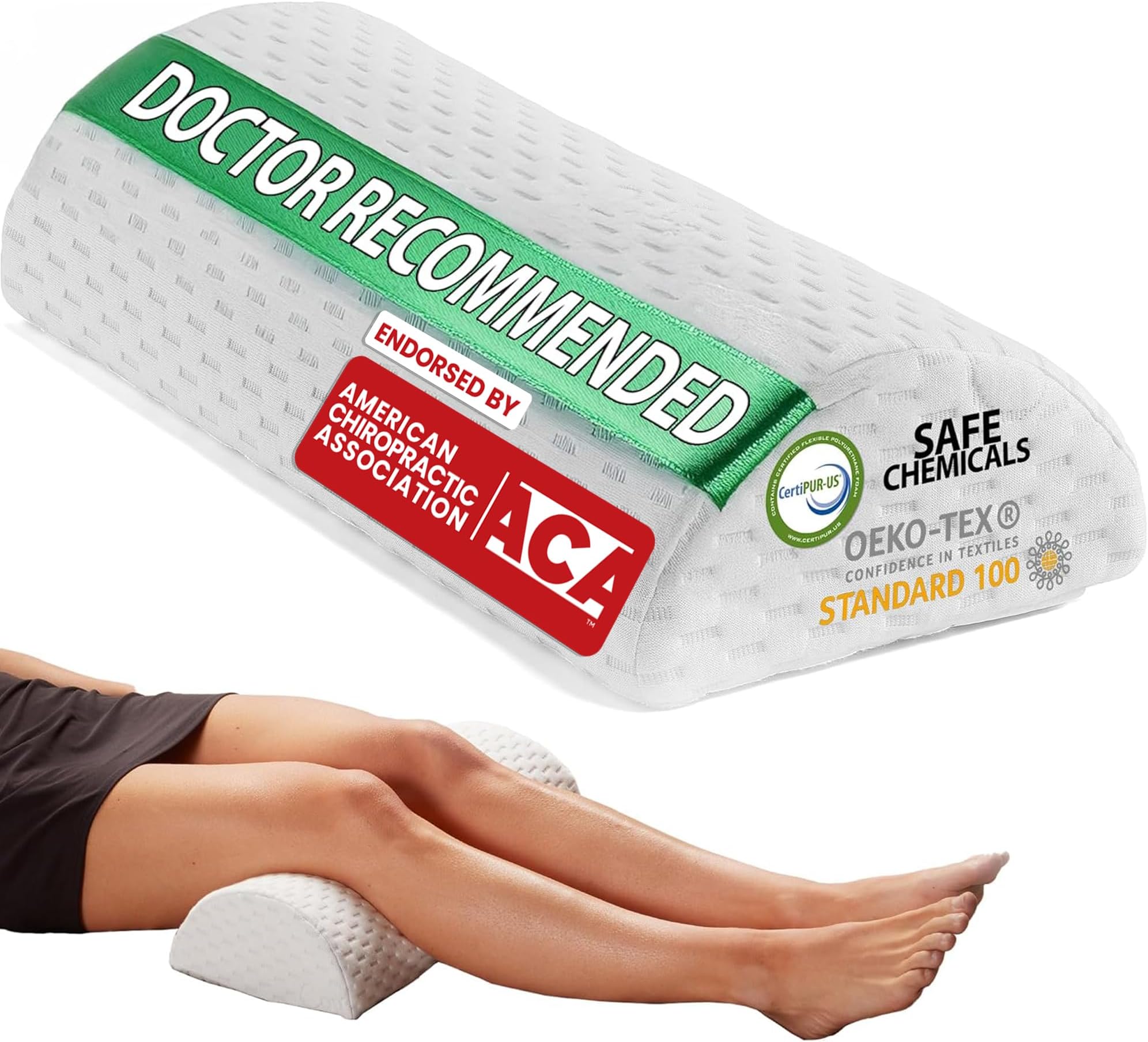 Orthopedic Knee Pillow and Leg Pillow for Sleeping - 100% Memory Foam Leg Pillows for Back Pain, Sleeping Pain, Hip Pain Relief for Side Sleepers - Half Moon Pillow