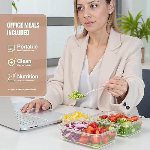 Miniatura 8 de 10-Pack Meal Prep Containers with Snap Locking Lids, Glass Airtight Lunch, Food Storage Containers, Microwave, Oven, Freezer and Dishwasher