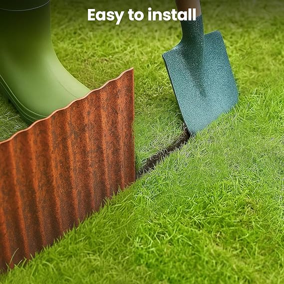Rusty Metal Lawn Edging Border 15cm x 12m Corrugated Steel Garden Edging Flexible Landscape Border for Flower Beds Vegetable Gardens and Tree Rings (Rusty)