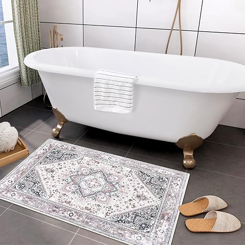 Miniatura 2 de Zacoo Tapete para puerta de interior de 2 x 3 pies, estilo bohemio, tribal oriental, tapete envejecido, pequeño, para entrada, cocina,