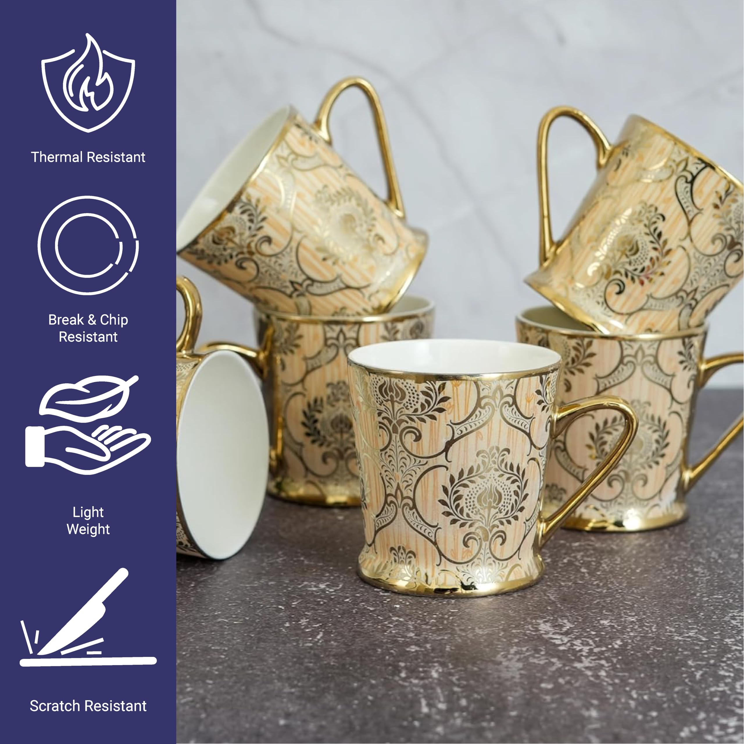 Femora Royal Gold Tea Cups - Set of 6 -8 Femora Royal Gold Tea Cups - Set of 6 -8