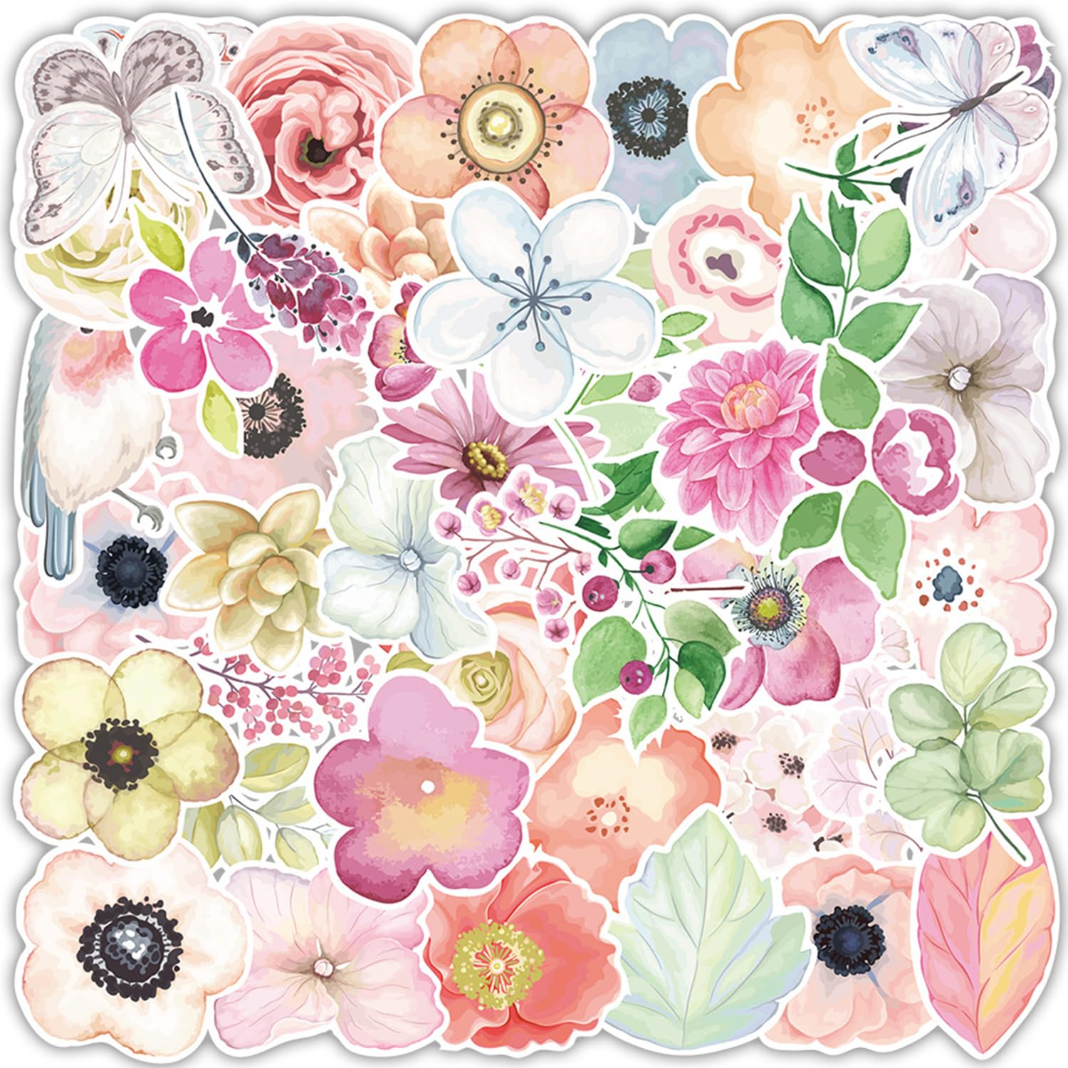 Juego de 50 pegatinas coloridas con diseño de flores, pegatinas impermeables para decoración de habitaciones, bonitas pegatinas para ordenador, botellas de agua, scooters, equipaje, etc.