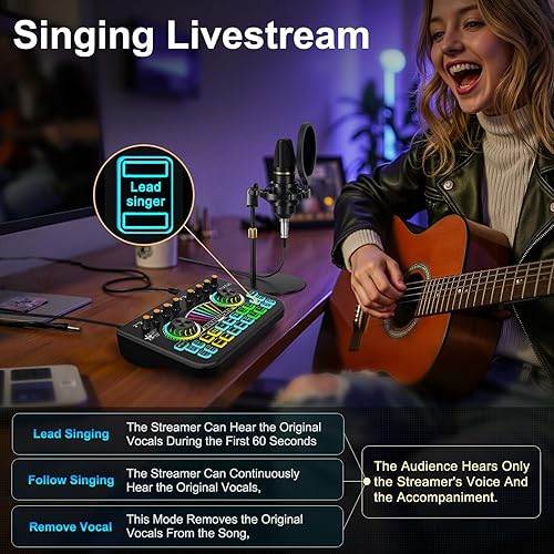 Miniatura 6 de Paquete de micrófono para podcast con mezclador de audio de tarjeta de sonido en vivo, paquete de equipo de podcast con micrófono de condensador de