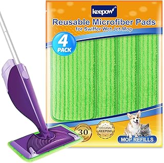 KEEPOW Reusable WetJet Pads Compatible with Swiffer Wetjet Mop, Washable Microfiber Mop Pad Refill for Floor Mopping and Cleaning, 2 Pack (Mop is Not Included)