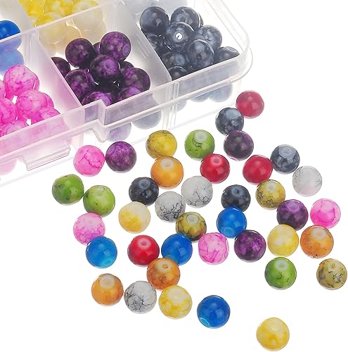 Miniatura 4 de RUBYCA Kit de cuentas redondas de vidrio checo para fabricación de joyas con caja de contenedores (600 piezas de 0.236 in de colores surtidos)