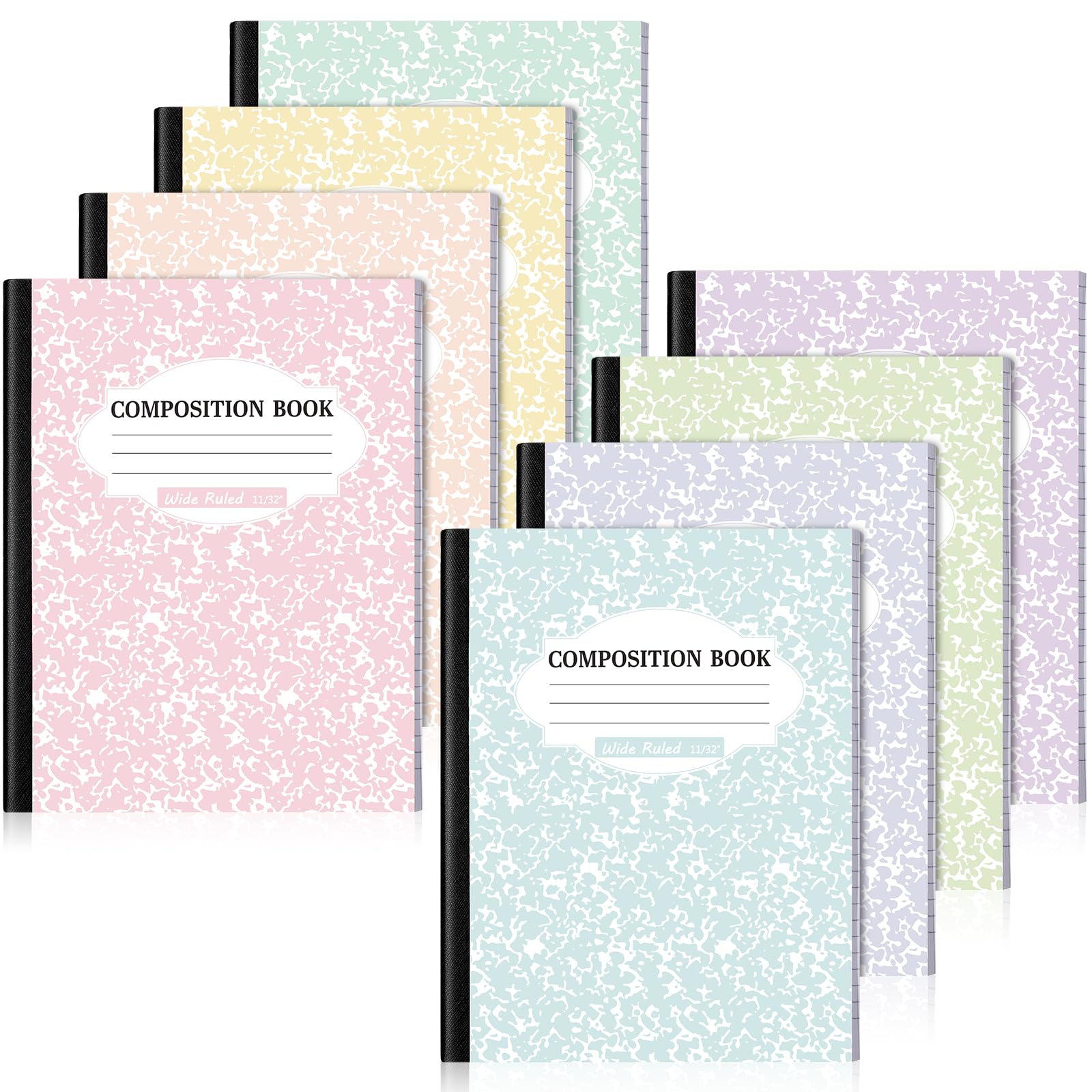 Colarr Confezione da 8 quaderni per composizione, 24 x 19 cm, a righe, carta marmorizzata, colori assortiti, per ufficio e scuola, copertina rigida, rilegatura cucita robusta (colore innovativo)